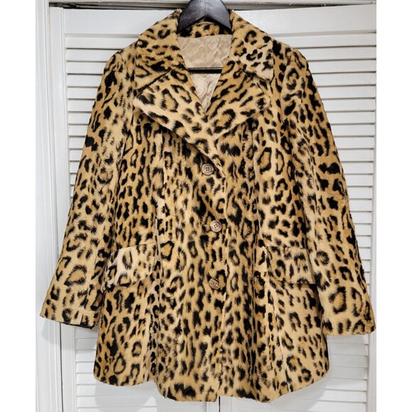 Vintage Moltofur Grimes Oedt Faux Fur Leopard Print Coat Jacket Size 8 Germany